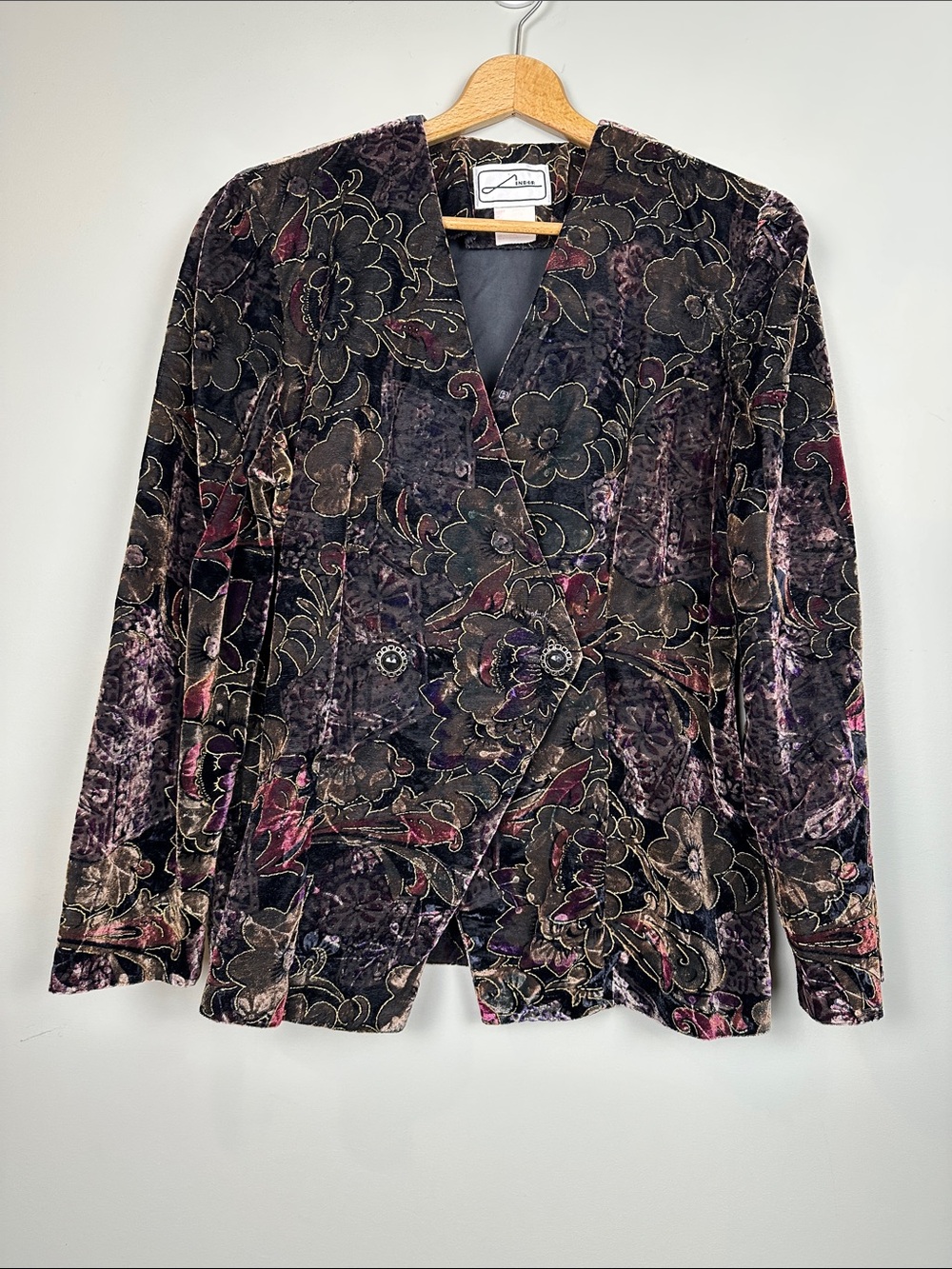214.vintage velvet floral blazer, dark, romantic, gold Whimsigoth